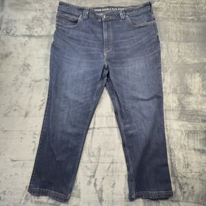 Duluth Trading Co Ballroom Double Flex Jeans Mens 42x30 Relaxed Fit Dark Blue